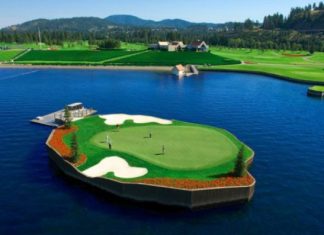 Плавающее поле для гольфа на курорте Кёр-д‘Ален (Coeur d’Alene Resort Golf Course), США