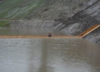 Мост, разрезающий реку — «Мост Моисея» (Moses Bridge), Хальстерен (Нидерланды)